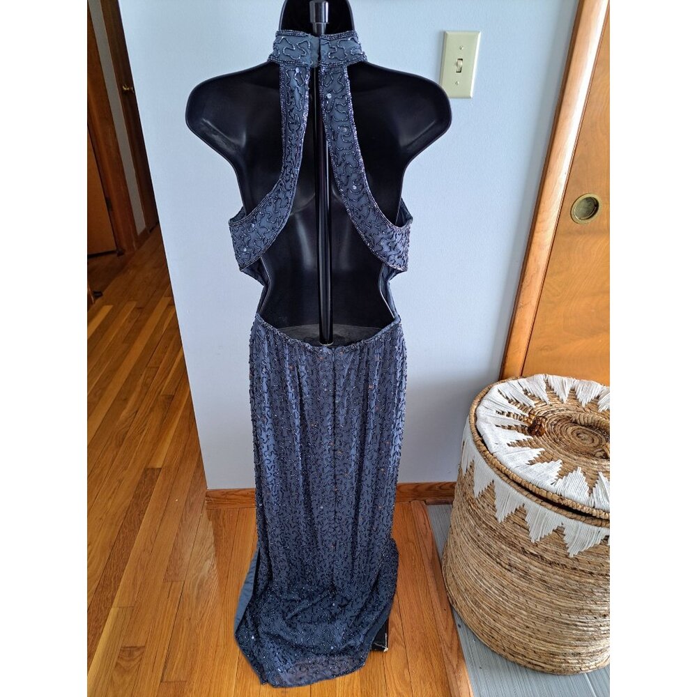 Andretta Donnatello Beaded Halter Neck Maxi Gown Dress Open Back Silk L Formal - Picture 4 of 13